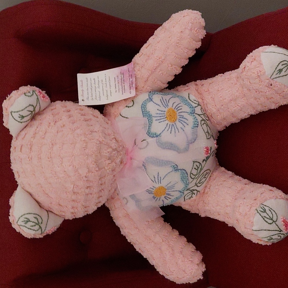 Bearly Chenille Pink Plush Teddy Bear Handmade From Vintage Bedspread